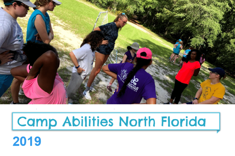 title image of children outdoors with the title of camp abilities north florida