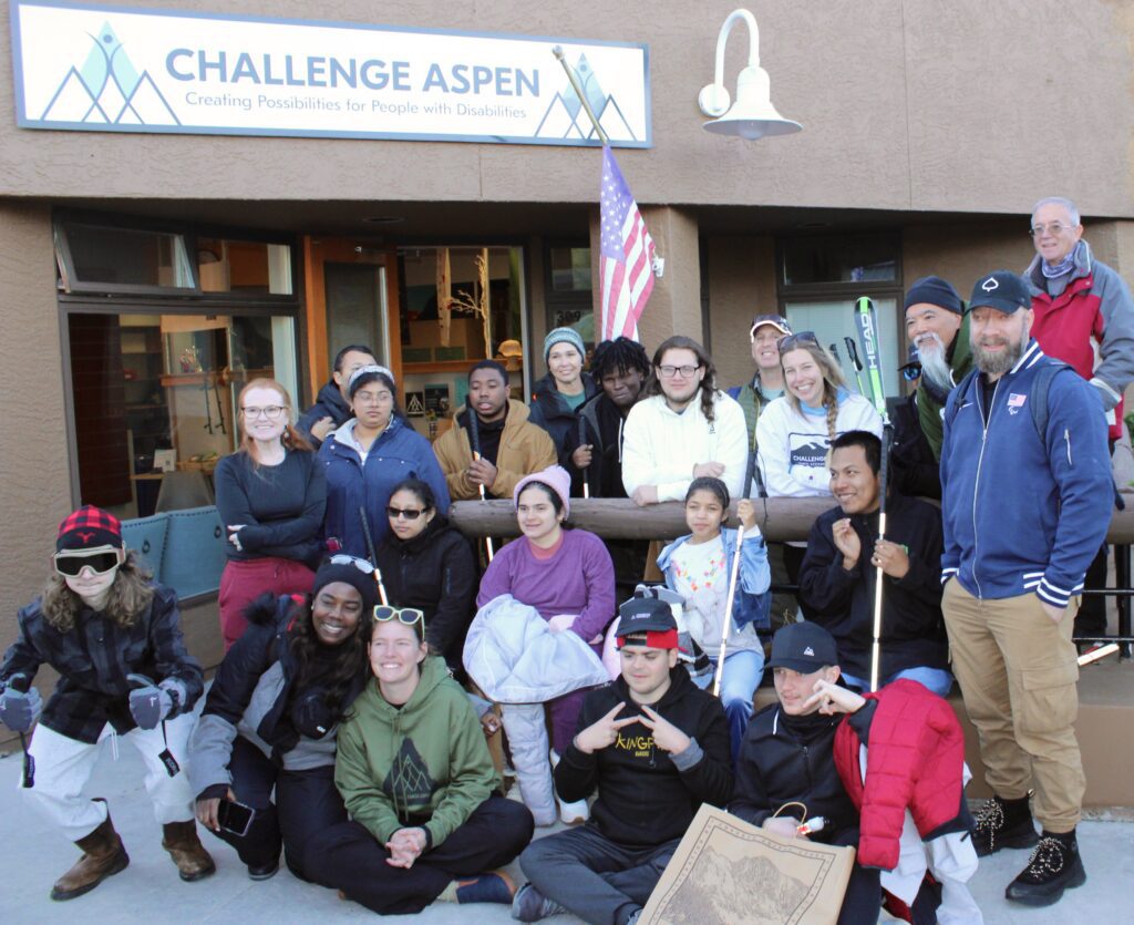A group picture of all the students before leaving for their senior ski trip. 
